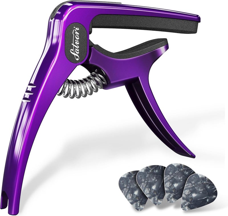 Salvori Exclusive Gradient ‘Royal Silk’ Purple Heavy-Duty Guitar Capo for Acoustic/Electric Guitar with 4 Picks, Guitar Clip/Guitar Clamp - Image 1